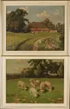 Twee werken van D. van Heek, Twents landschap + Twentse boerderij, Olieverf op linnen