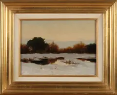 Elias Stark, Besneeuwd landschap met ven, Olieverf op paneel