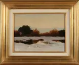 Elias Stark, Besneeuwd landschap met ven, Olieverf op paneel