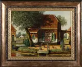 J. Knip, Boerenhuis bij sloot, Olieverf op linnen