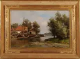 Piet Schipperus, Riviergezicht met vele zeilboten, Olieverf op paneel