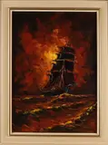 G. Ernens, Drie-master op zee, Olieverf op linnen
