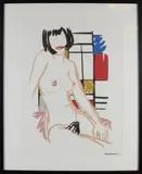 T. Wesselman, Naakte vrouw met Mondriaan achtergrond, Lithografie op papier