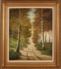A. Verhaaf, Zandpad met berkenbomen, Olieverf op linnen
