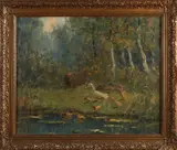 Manuel, Eendenfamilie aan waterkant, Olieverf op linnen