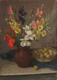 Anton van der Vet, Stilleven met bloemen en fruit, Olieverf op linnen