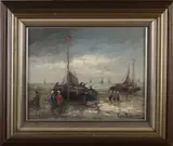 Peter Brouwer, Bomschuiten op het strand, Olieverf op linnen