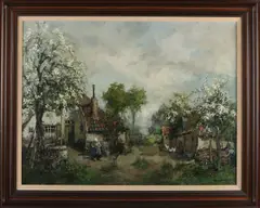 Theodorus van Oorschot, Boerderij met fruitbomen, Olieverf op linnen