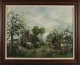 Theodorus van Oorschot, Boerderij met fruitbomen, Olieverf op linnen