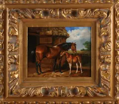 F. Rademaker, Paard met veulen, Olieverf op paneel