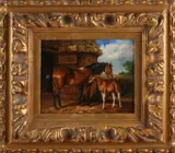 F. Rademaker, Paard met veulen, Olieverf op paneel