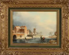 M. Vermeulen, Romantische Hollandse ijspret, Olieverf op paneel