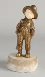 G. Bailly, Meisje met boek, Antiek Frans verguld bronzen figuur op marmeren basement