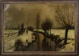 Groot werk van Barend Brouwer, 1872-, Hollands wintergezicht, Olieverf op linnen