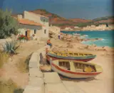 Adrianus Zwart, Strandgezicht Mallorca, Olieverf op linnen