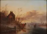 J.E. Morel Fecit, Hollands ijsgezicht, Amsterdam? Olieverf op paneel