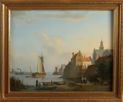 P.D. v.d. Bergh, Hollands havengezicht, Olieverf op paneel