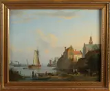 P.D. v.d. Bergh, Hollands havengezicht, Olieverf op paneel