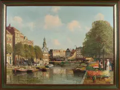 Bloemenmarkt Amsterdam by P.J.A. Wagemans, Olieverf op linnen, sold Oct 2020