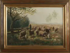 J.J. de Smit, Heidegezicht met herder, Olieverf op linnen