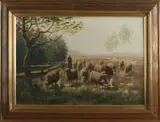 J.J. de Smit, Heidegezicht met herder, Olieverf op linnen