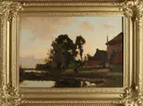 Adrianus Zwart, Hollandse boerderij met boerin en geit bij avond