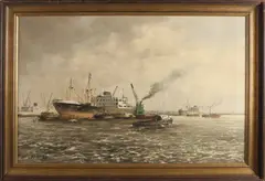 Siem Schaeffer, Rotterdams' havengezicht, Olieverf op linnen