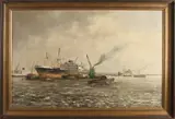 Siem Schaeffer, Rotterdams' havengezicht, Olieverf op linnen