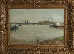 Joop Kroppf, Hollands havengezicht, Olieverf op linnen