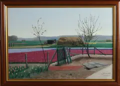 J. Ouwersloot, Hollandse bloembolvelden, Olieverf op paneel