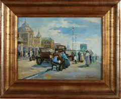 Ton Karssen, Figuren op de boulevard, Olieverf op paneel