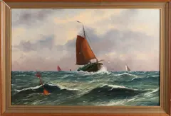 Haaike Abraham Jaarsma, Texelse botter op zee, Olieverf op paneel