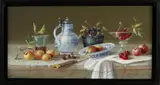 Thomas Heesakkers, Stilleven met fruit, porselein, glas., Olieverf op paneel