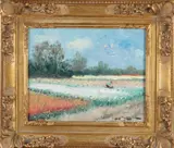 Bloembollenveld by Den Haag J.J.H. van Leeuwen, Olieverf op paneel, sold Oct 2020