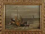 A. Bauer, Vissersboot aan strand, 1878, Olieverf op linnen