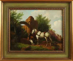 A. Verwey, Paardendrenkplaats, Olieverf op paneel