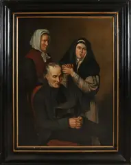 Onduid. gesig., Figuren aan het bidden, Olieverf op linnen