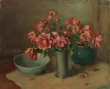 Anton van der Vet, Stilleven met rozen, tin en porselein, Olieverf op linnen