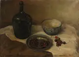 Anton van der Vet, Stilleven met kersen, porselein, tin en glas, Olieverf op linnen