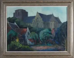 Berry Brugman, Dorpskerk, Olieverf op linnen