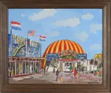 Wim Meijer, Kermis Apeldoorn, 1980, Olieverf op paneel