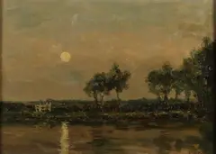 Jan van Rhijnen, Plasgezicht bij avond, Olieverf op linnen