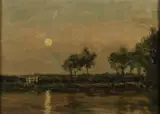 Jan van Rhijnen, Plasgezicht bij avond, Olieverf op linnen