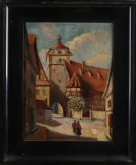 Herman Krug, Stadsgezicht, Olieverf op paneel (linnen op karton)