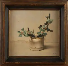 Monogram C.W., Pot met bloemen, Olieverf op paneel