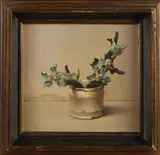 Monogram C.W., Pot met bloemen, Olieverf op paneel