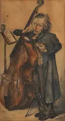 H. Meester, Oude man met cello, Aquarel op papier