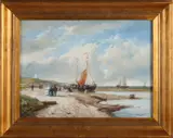 P. Renard, Strandgezicht met bomschuiten