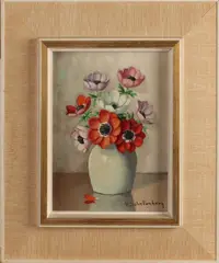 Vaas met bloemen by H. Schallenberg, Olieverf op linnen, sold Oct 2020