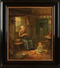 H. Klein, Boeren interieur, Olieverf op linnen
